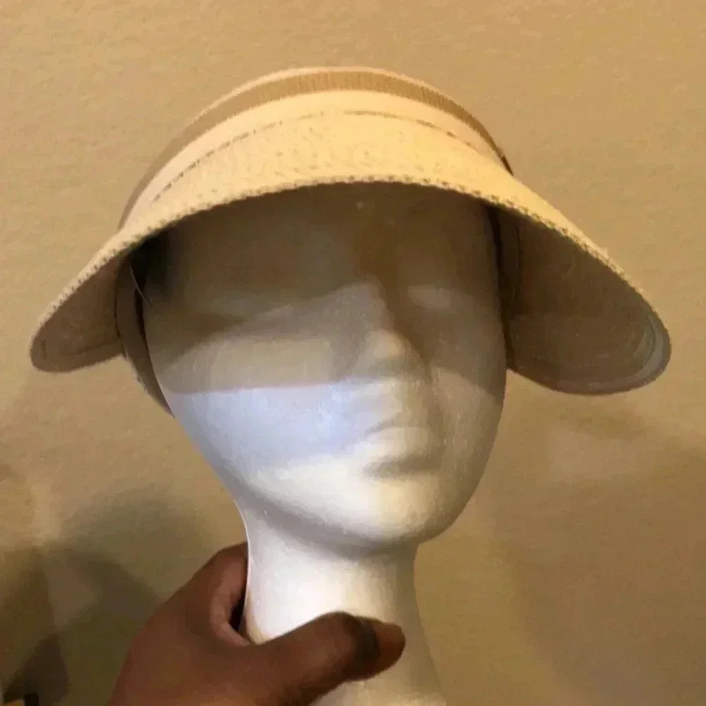 Catherine Malandrino Cream/Tan Sun Visor 100% Paper with Monogram Signature-OS